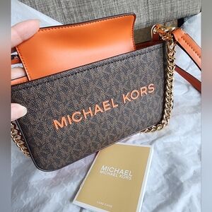 Michael Kors Orange and Brown Shoulder Bag